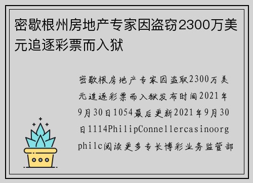 密歇根州房地产专家因盗窃2300万美元追逐彩票而入狱